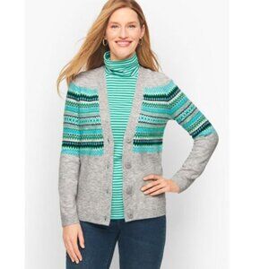 Talbots V-Neck Cardigan Snowflake Fair Isle - L